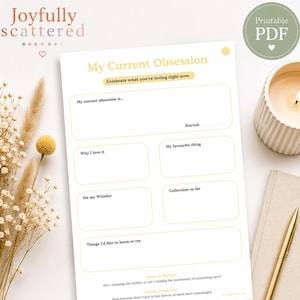 My Current Obsession Printable | Hyperfixation Tracker PDF | Favourite Things Journal | ADHD Printable | A4 Instant Download