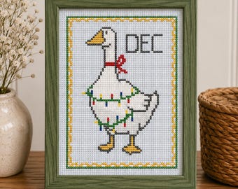 December Goose | Monthly Goose Cross Stitch Pattern PDF | Seasonal Goose Decor | Porch Goose Inspired | Instant Download