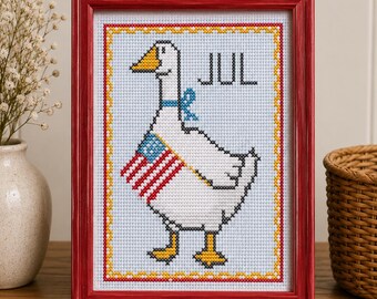 July Goose | Monthly Goose Cross Stitch Pattern PDF | Seasonal Goose Decor | Porch Goose Inspired | Instant Download