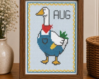 August Goose | Monthly Goose Cross Stitch Pattern PDF | Seasonal Goose Decor | Porch Goose Inspired | Instant Download