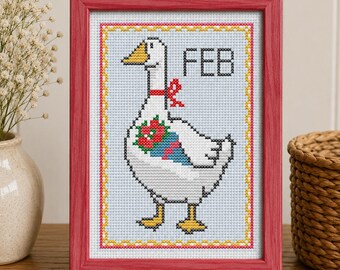 February Goose | Monthly Goose Cross Stitch Pattern PDF | Seasonal Goose Decor | Porch Goose Inspired | Instant Download