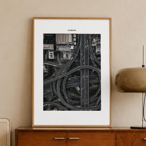 Urban Highway Wall Art Printable, Aerial City Road Poster, Modern Architecture Print, Minimalist Photography