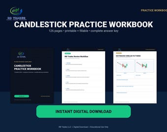 Oefenboek voor candlestick trading: 76 patroonoefeningen, invulbare pdf's en antwoorden.