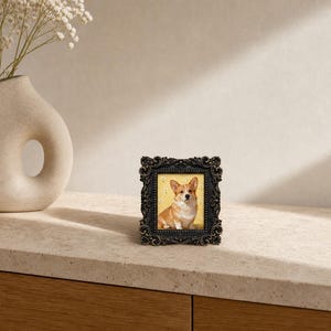 Custom Puppy Portrait Ready to Hang Wall Art Painted from Your Own Photo with a Scenic Painted Backdrop Dog Mom Gift Tiny Framed Art