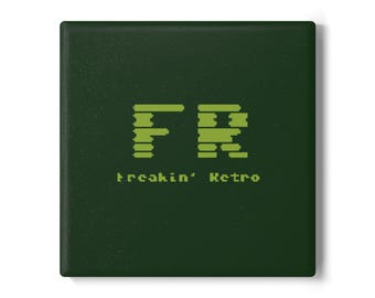 Freakin' Retro Ceramic Coaster | 8-bit Pixel Text, Green Vintage Tech Theme