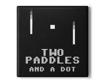 Freakin' Retro Ceramic Coaster | "Two Paddles and a Dot" Monochrome Pixel Theme, Vintage Tech Decor