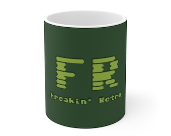 Freakin' Retro Mug | Green Pixelated Retro Gaming Design, 11 oz Ceramic