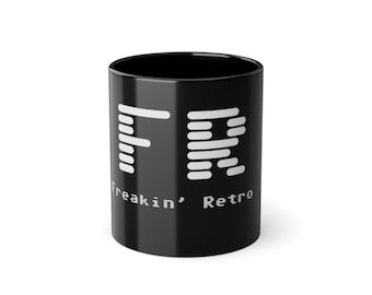 Freakin' Retro Dotted Logo Coffee Cup | Black 11oz Ceramic Mug