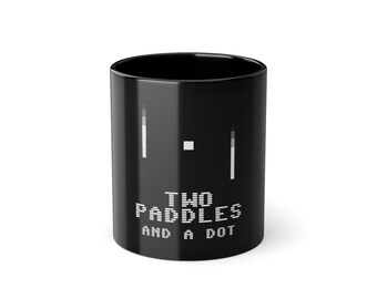 Freakin' Retro Mug | "Two Paddles and a Dot" Black Coffee Cup, 11 oz Ceramic