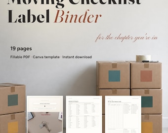 Moving Checklist Binder | Moving Planner Fillable PDF + Canva Template