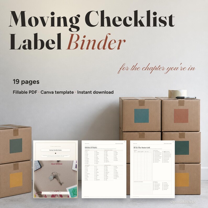 Moving Checklist Binder | Moving Planner Fillable PDF + Canva Template image 1