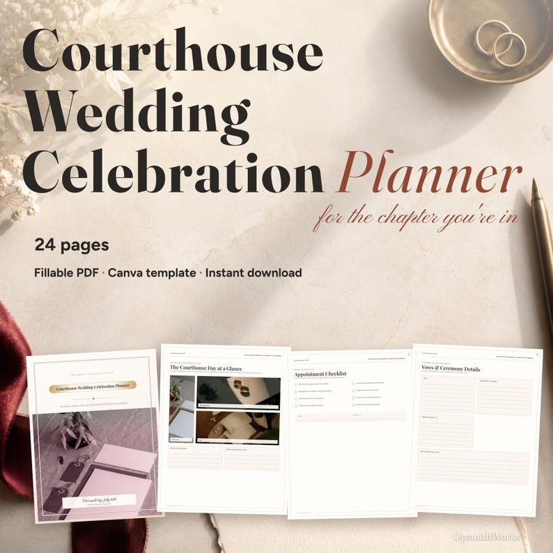 Courthouse Wedding Celebration Planner | Canva Template + Fillable PDF image 1