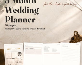 3 Month Wedding Planner: Short-Engagement Checklist Binder, Canva and PDF