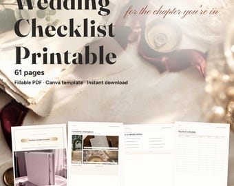 Wedding Checklist Printable — Complete Planning Checklist | Canva Template + Fillable PDF