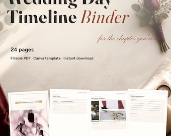 Zeitplan & Koordinationsordner für den Hochzeitstag | Canva-Vorlage + ausfüllbares PDF