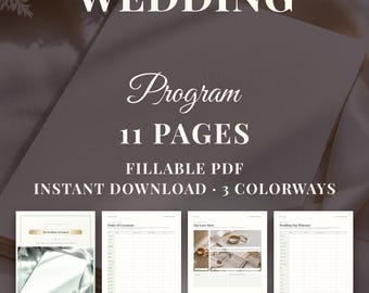 Wedding Program Template | Canva + Fillable PDF | Ceremony Keepsake