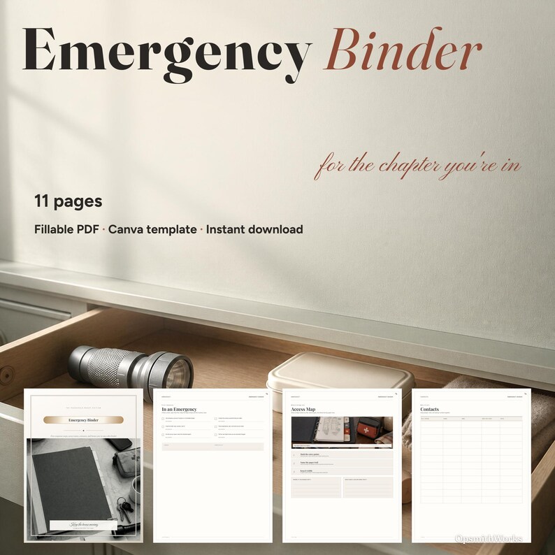 Emergency Binder — Household Ready Binder | Fillable PDF + Canva image 1