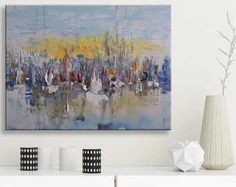 Blue Modern Abstract Sailboat Painting, Original Art Painting, Original Artwork,Sailing Art, Acrylic Painting,Seascape Art,Seascape Painting