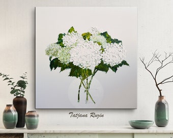Hydrangea painting, by Tatjana Ruzin, Floral Painting, Flowers in Vase, White Hydrangea, Original Art, Oil Painting,Flower Art, Gift for her