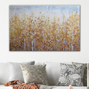 Birch Forest, Oil Painting, Fall Landscape Art, Tree Painting, ORIGINAL Art, Autumn, palette knife, Christmas Gift, Made to order