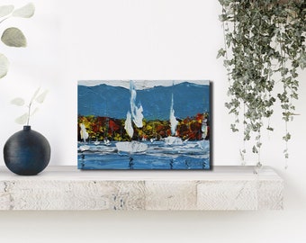 Art miniature, peinture ORIGINALE, 5 x 7 po, petit art, voiliers, peinture à la main, peinture à l'huile, paysage marin, cadeau de fête des pères, pour lui