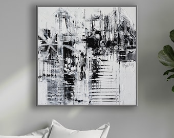 Abstract Painting, by Tatjana Ruzin, Black and White, Art painting, Abstract, Painting, Original Art, Oil Painting, Gift for her,Living room