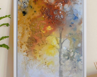 October Tree Painting: Abstract Autumn Landscape Art