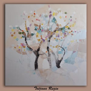Abstract, Landscape Painting,Winter,Original Art, Oil Painting,Palette knife,Colorful,Trees Painting,Christmas,Gift, for her,girlfriend gift