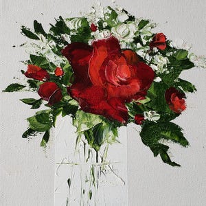 Red Rose Painting,Flower Painting,Original Oil Painting,Tatjana Ruzin,Wall Art,Canvas Art,Floral Art,Canvas Artwork,Art Gift,Girlfriend gift