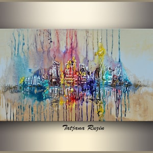 Large Wall Art, Colorful Modern, Painting,XL, Acrylic Painting, Abstract painting, Cityscape, Canvas Art,Abstract Art,Original Artwork,