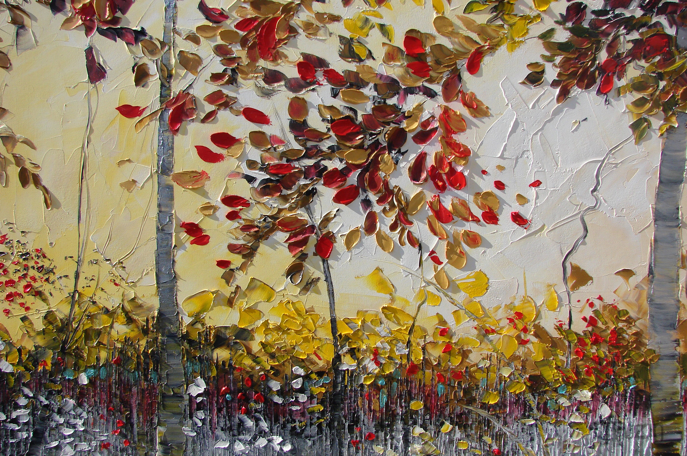 Original Art Wild Flowers Oil Painting Autumn Leaves | Etsy Canada