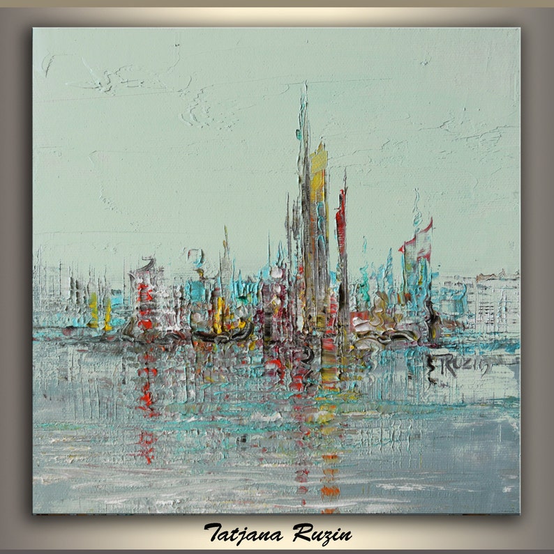 Cityscape, by Tatjana Ruzin, Abstract painting, Oil Painting, Canvas Art, Abstract Art, Wall Art, Original Artwork,Handmade, Living room Art zdjęcie 1