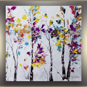 Abstract, Landscape Painting,Winter,Original Art, Oil Painting,Palette knife,Colorful,Trees Painting,Christmas,Gift, for her,girlfriend gift