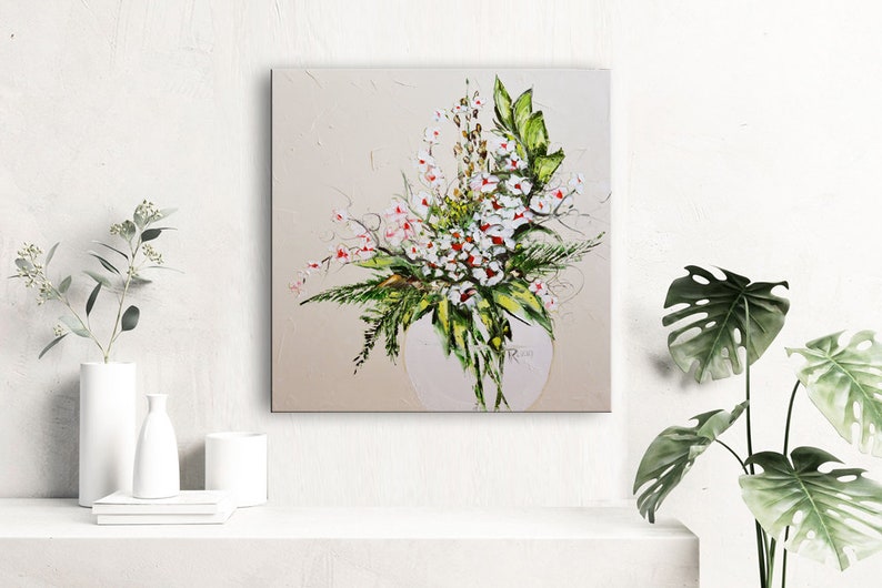 Flowers, Painting, Cherry Brunches in Vase, Painting, Art painting, Floral Painting, Original Art, Oil Painting, Gift for her, Gift for Mom image 3