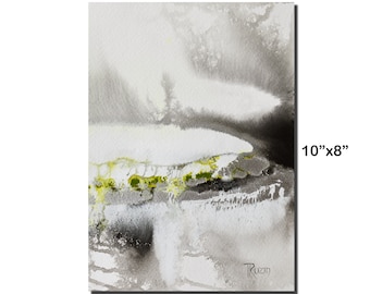 Black and White, Green, Small Painting, Abstract, Landscape Painting, Acrylic Painting, Wall Art, ORIGINAL Painting, on Paper, Art Painting