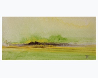 8"X4" Watercolor Landscape painting Art ORIGINAL Watercolor Painting - Tatjana Ruzin green painting Gift Ideas Christmas Gift Birthday Gifts