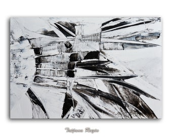 Abstract, Painting, by Tatjana Ruzin, Black and White, Art painting, Floral, Abstract Painting, Original Art, Oil Painting, Gift for her
