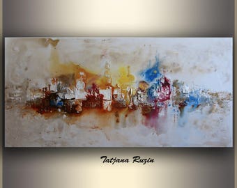 Abstract Art, Abstract City Painting, ORIGINAL Art, Wall Art, Colorful Modern, Skyline, acrylic Painting, Wall Art, Christmas, Gift