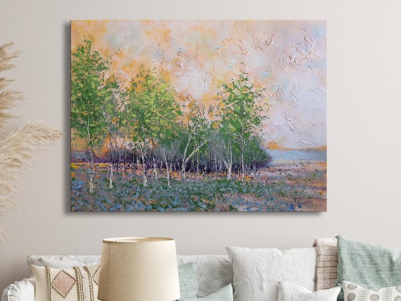Original Birch Trees Oil Painting: Large Landscape Art on Canvas (30x40) ,TRuzin