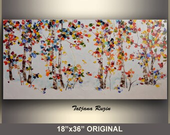 Oil Painting by Tatjana, Winter, Trees,Original Art on Canvas, Abstract Painting, Original Painting, Landscape Painting, Modern Art Painting