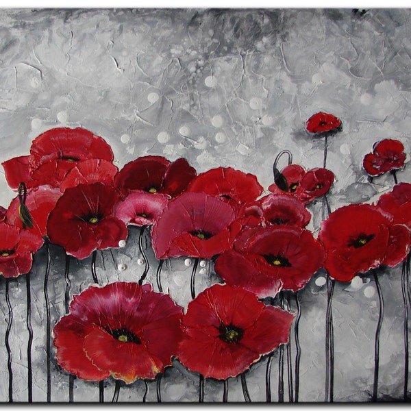 16"x20" ORIGINAL Oil painting --- Red poppies --- by Tatjana Ruzin - stretched canvas great gift