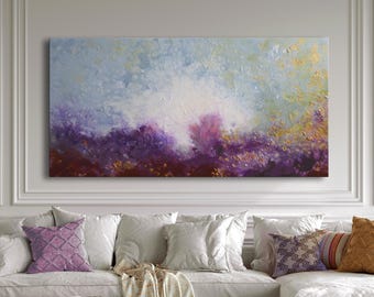 Coral Reef Painting: Large Abstract Seascape, Acrylic Canvas Art 24x48