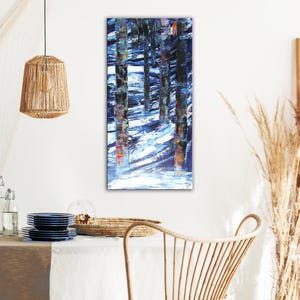White Blue , Winter Landscape, Trees, Oil Painting, Modern Art, Forest, ORIGINAL Painting, palette knife, Christmas Gift, Made to order