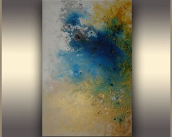 Abstract Painting on Canvas, Art,Sunset, Original, Modern Art Painting, Acrylic Painting, Wall art, Modern Painting, Abstract art, blue gold