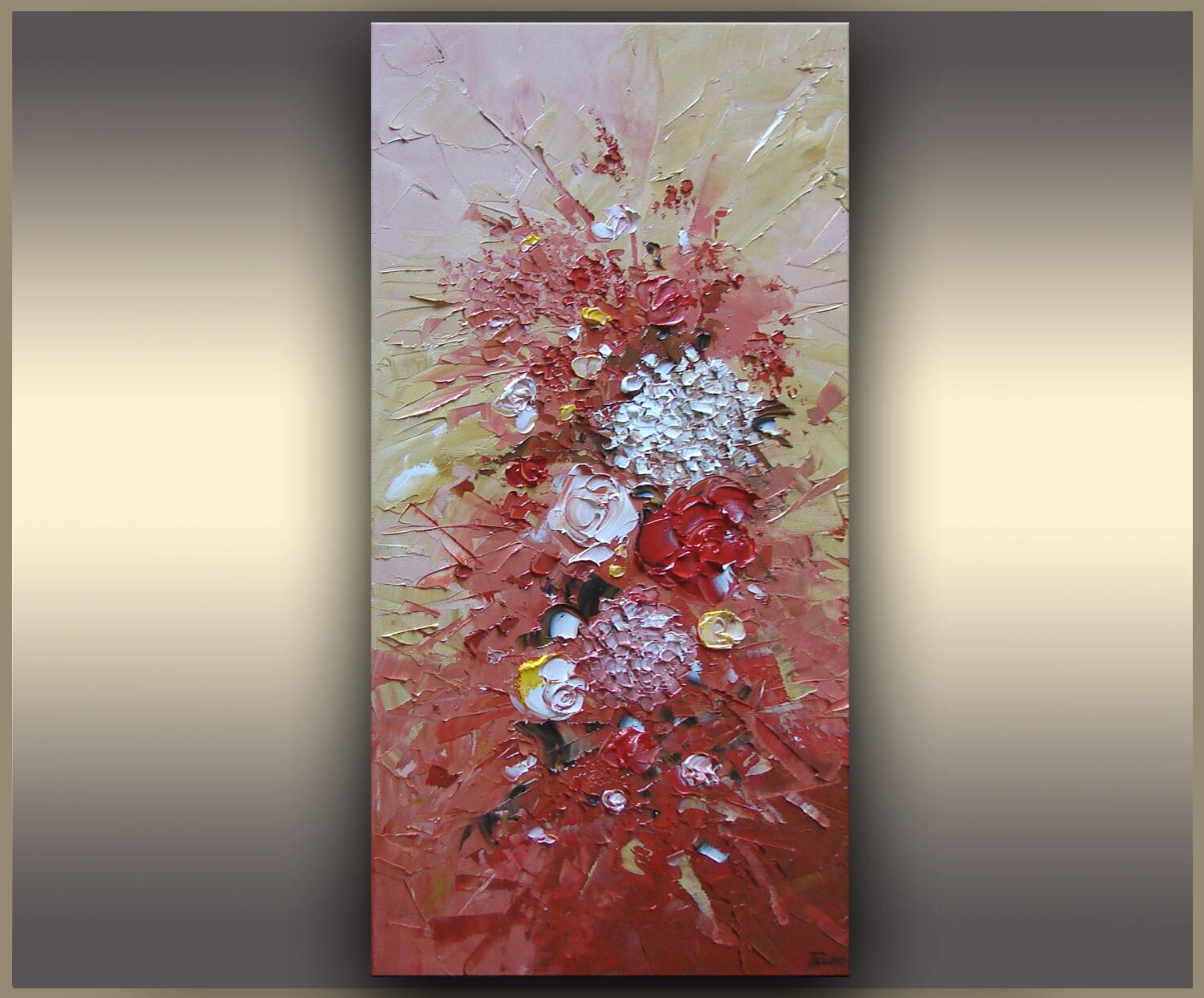 White and Red Roses, Oil Painting, Floral Art, Blush Pink, Flowers
