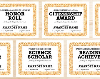 editable school award certificates instant download etsy