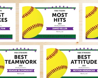 online template softball award certificates instant download etsy