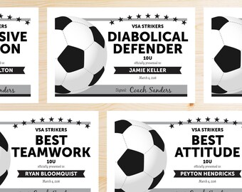 soccer certificate etsy