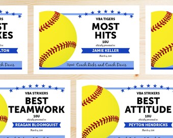 softball certificate etsy