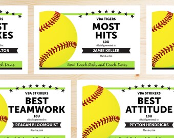 online template softball award certificates instant download etsy